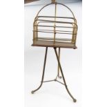 Edwardian oak and brass magazine rack, 86cm high : For Condition Reports please visit www.