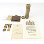 Military interest World War I medals for PTE.DENZIL THEODORE PILCHER MGD, together with death plaque