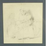 Edwin Henry Landseer - Pencil sketch of a mother with two children in 1824, mounted and framed, 21cm