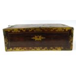 Victorian brass bound rosewood writing slope with secret drawer compartment, 56cm wide : For