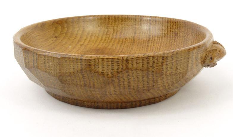 Robert Thompson Mouseman oak carved wooden bowl with signature mouse, 14cm diameter : For - Image 4 of 6