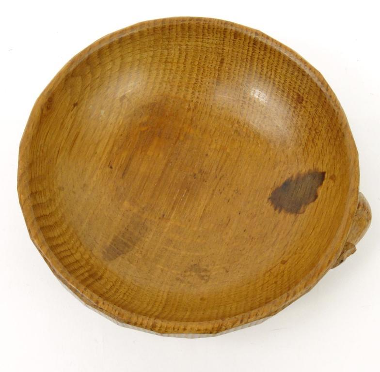 Robert Thompson Mouseman oak carved wooden bowl with signature mouse, 14cm diameter : For