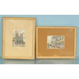 L. Nichol - Two miniature watercolours of Parisian scenes, mounted and framed, 18cm x 16cm : For