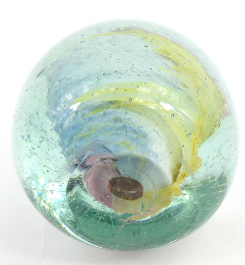 Victorian glass paperweight with yellow, pink and white volcano interior, 6.5cm high : For Condition - Image 4 of 4