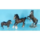 Three brown Beswick China horses, the largest 26cm high : For Condition Reports please visit www.