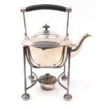 Daniel & Arter Christopher Dresser style silver plated kettle on stand with wooden handle,