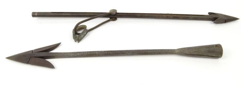 Two 19th century whaling harpoon tips, the longest 67cm long : For Condition Reports please visit