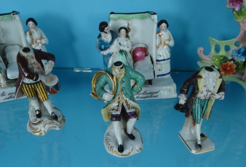Assorted Victorian china figures, fairings, etc, a Belleek cup and saucer and a mantel clock : For - Image 4 of 5