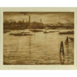 Christopher Richard Wynne Nicholson- Pencil signed heliogravure of The River Thames London,