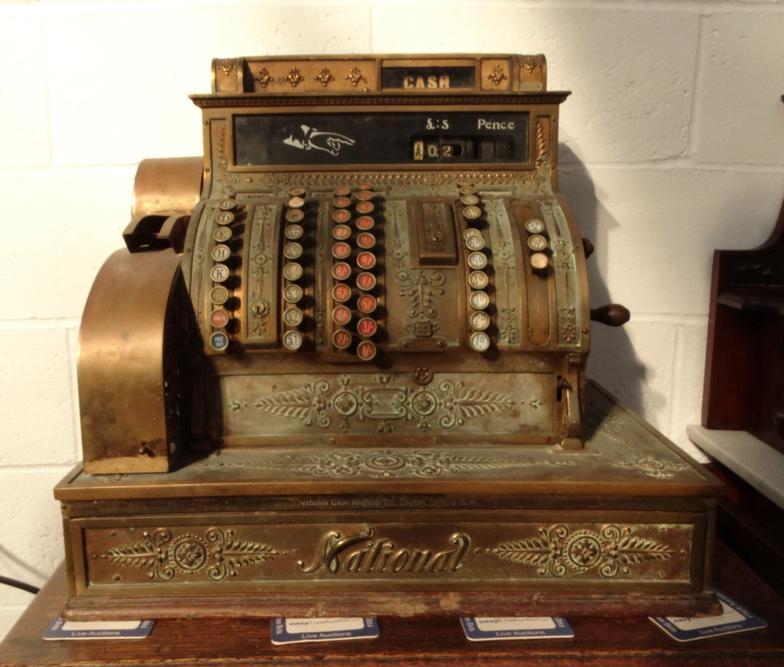 Antique National Cash Register brass till, marked Dayton, Ohio, USA, 52cm high x 59cm wide : For