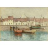 G.H. Jenkins - Watercolour of French fishing boats 1934, mounted and framed, 34cm x 24cm excluding