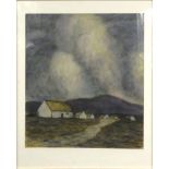 Irish style watercolour of houses, mounted and framed, 53cm x 46cm excluding the mount and frame :