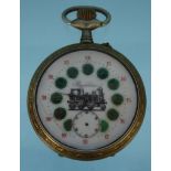 Victorian metal cased railway regulatur pocket watch with enamelled dial, 6.5cm diameter,