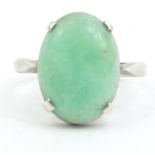 Oriental Chinese silver and jade ring, size M : For Condition Reports please visit www.