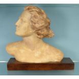 Large plaster bust raised on a hardwood base, marked H. O?vesto, 42cm high : For Condition Reports