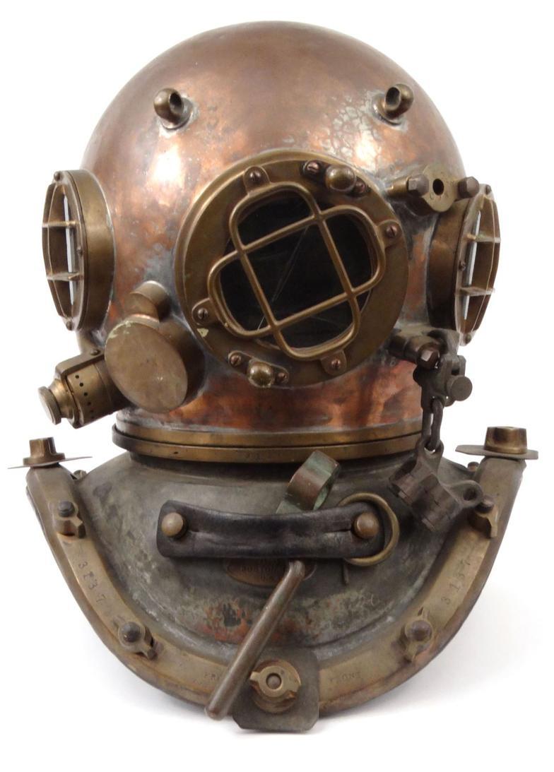 Rare 1929 12-bolt A.J. Morse & Son Incorporated commercial diving helmet , with the original spanner