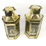 Pair of brass Bullpit & Sons maritime ships lamps, stamped 1915, Birmingham made, 15/18, 40cm high :