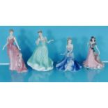 Three boxed Coalport china figurines and a boxed Royal Worcester china figurine, the largest 23cm