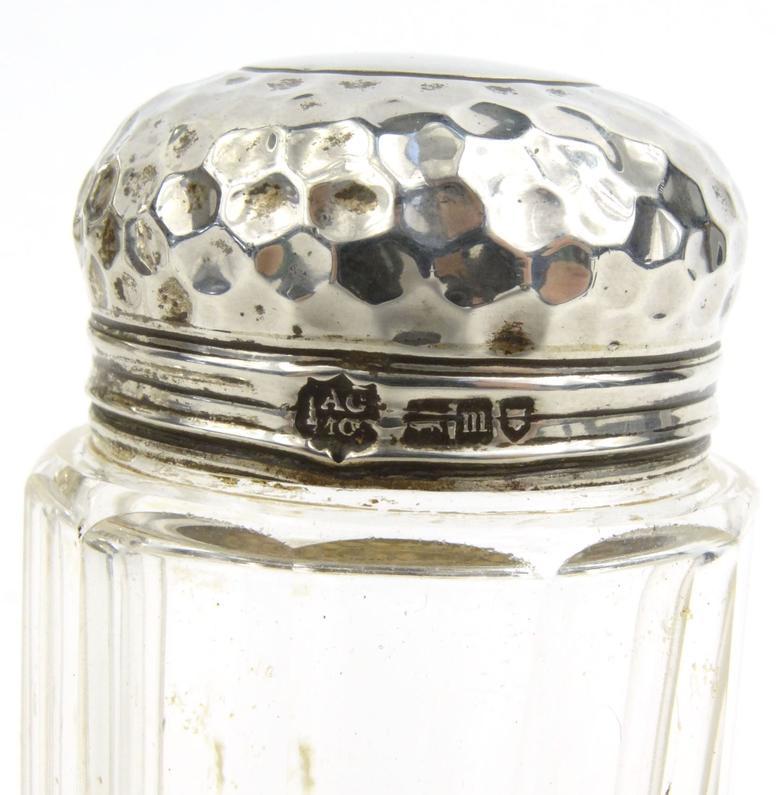 Three glass bottles with silver lids and one other silver lid - three by Alex B. Clark with - Image 3 of 6