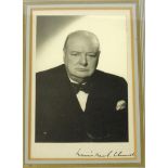 Political interest Winston Churchill autographed photograph, mounted and framed, 13cm x 9cm