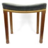 Oak Elizabeth II Coronation stool with blue upholstered seat, 48cm high : For Condition Reports