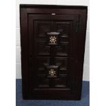 Antique oak hanging corner cupboard with bone inlay, 91cm high : For Condition Reports please
