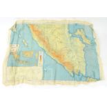 Military interest World War II airman's silk parachute map for Sumatra and Java, 90cm x 60cm : For