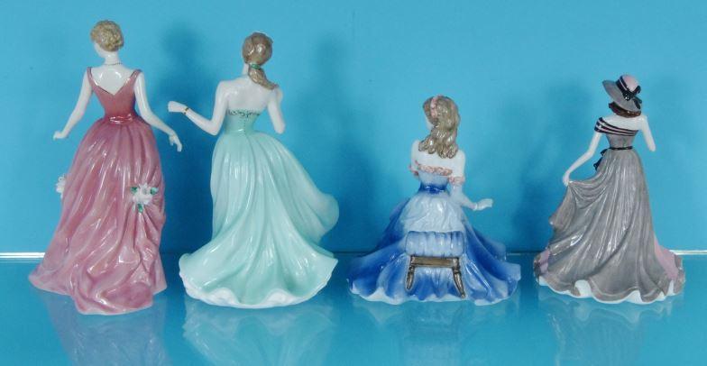 Three boxed Coalport china figurines and a boxed Royal Worcester china figurine, the largest 23cm - Image 4 of 8