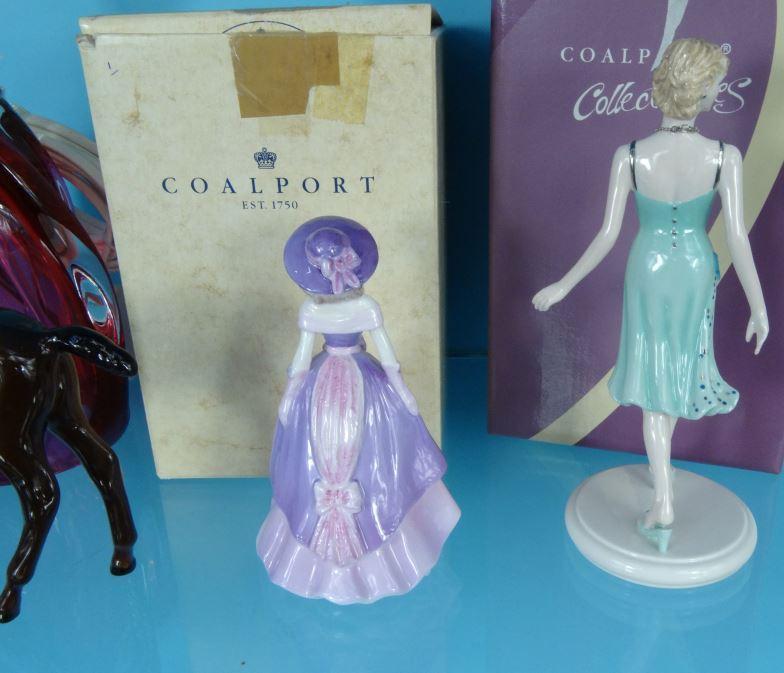 Two Coalport china figurines, Beswick fox and horse and a Whitefriars style glass table lamp : For - Image 4 of 7