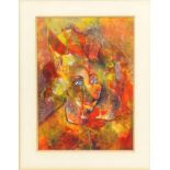 Rosemar Booth - Watercolour of an abstract lady, mounted and framed, paper label to reverse, 13cm