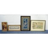 Four oriental Middle Eastern pictures including silk example : For Condition Reports please visit