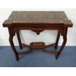 Moorish profusely inlaid card table, 75cm high x 85cm wide : For Condition Reports please visit