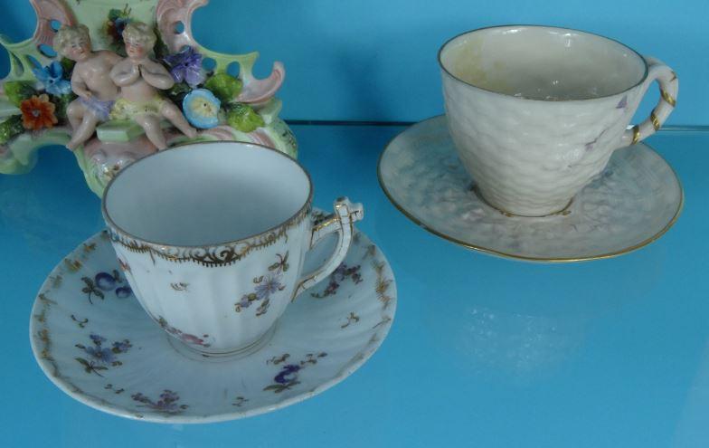 Assorted Victorian china figures, fairings, etc, a Belleek cup and saucer and a mantel clock : For - Image 2 of 5