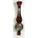 Victorian mahogany swan neck barometer with shell inlay and silvered dial for J. Somlvico & Co,