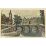 Oil onto board Continental canal scene, red signature mark to the right hand side, mounted and