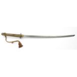 Japanese steel bladed sword with cloth bound simulated shagreen grip, bronze tsuba , 94cm in