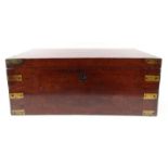 Large Victorian mahogany campaign style writing slope with brass corners and handles and pull out