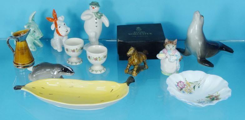 Collectable china including Royal Doulton Snowman, USSR animals, Sylvac dogs, etc : For Condition