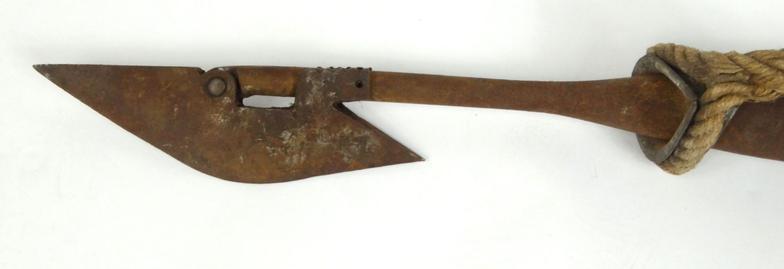 19th Century whaling harpoon with wooden shaft, 123cm long : For Condition Reports please visit