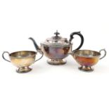 Silver three piece tea service, EHP & Co Ltd Sheffield 1964-65, the teapot 14.5cm high : For