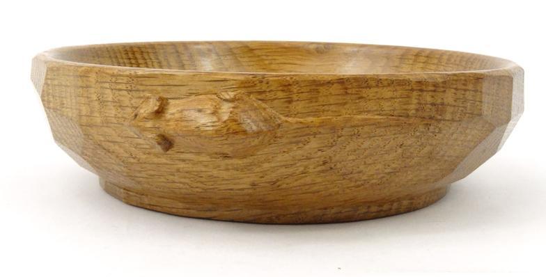 Robert Thompson Mouseman oak carved wooden bowl with signature mouse, 14cm diameter : For - Image 2 of 6