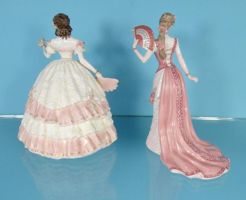 Large Coalport china figurine - Olivia, and a Royal Worcester china figurine - The Painted Fan, - Image 4 of 6