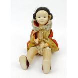 Oriental Japanese? composite doll with padded body, 35cm high : For Condition Reports please visit