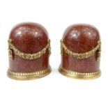 Pair of rouge marble book ends decorated with brass swags, 19cm high : For Condition Reports