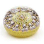 Domed glass paperweight with latticino cane decoration, 5cm diameter : For Condition Reports