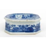 Oriental Chinese porcelain salt, hand painted with a willow pattern design, 8cm wide : For Condition