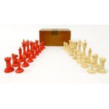 Antique bone Staunton pattern chess set, the largest piece 7.5cm high : For Condition Reports please