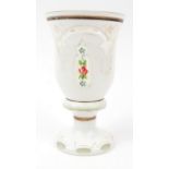 Victorian white overlaid glass vase hand enamelled with flowers, 16cm high : For Condition Reports