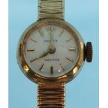 Rolex Precision 9ct gold lady's wristwatch with 9ct gold strap, approximate weight 16.0g : For