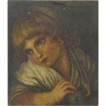 Oil onto canvas of a young child, 33cm x 28cm : For Condition Reports please visit www.